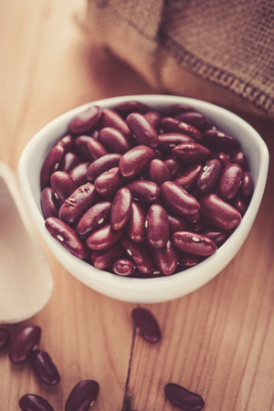 Red Kidney bean in white ceramic bowlの写真素材