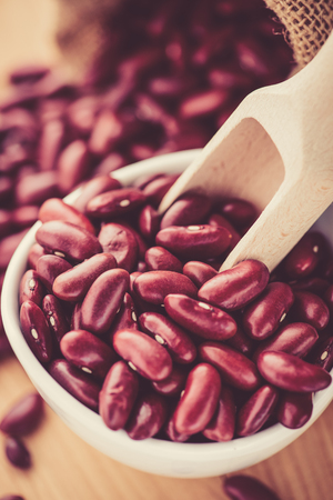 close up of Red Kidney bean in white ceramic bowlの写真素材