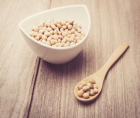 Soybeans in white ceramic bowlの写真素材