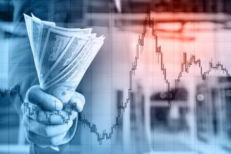 Businessman with money in hand, US dollar (USD) bills - investment, success and profitable business...