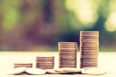 Finance and Money concept, Money coin stack growing graph with sunlight,investment