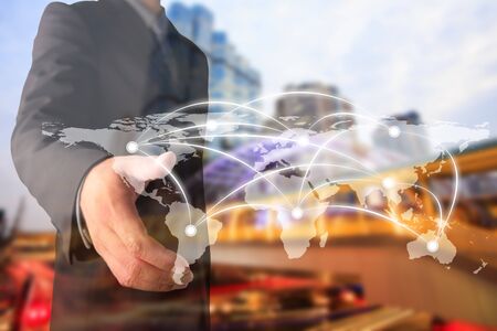 double exposure of businessman open hand. Best Internet Concept of global business from concepts...