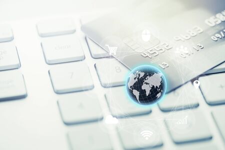 credit card with keyboard and business icon. On-line shopping on the internetの写真素材