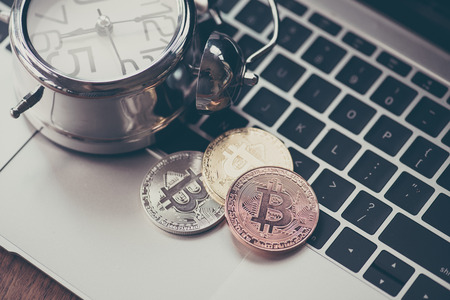 Bitcoin on computer laptop.