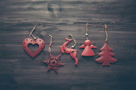 christmas decorations on wood background.christmas background.の写真素材