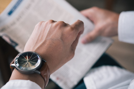 businessman Watching time on his watch.の写真素材
