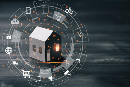 Circular futuristic interface of smart home automation assistant on a virtual screen,smart  home concept.の写真素材