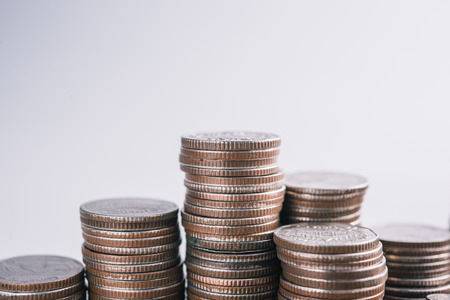 rows of coins for finance and business concept backgroundの写真素材