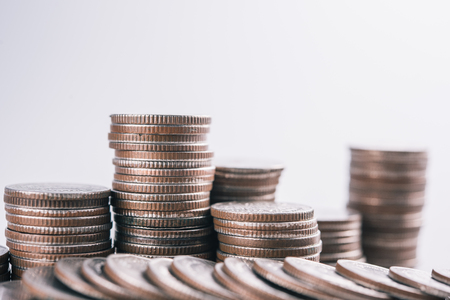 rows of coins for finance and business concept backgroundの写真素材