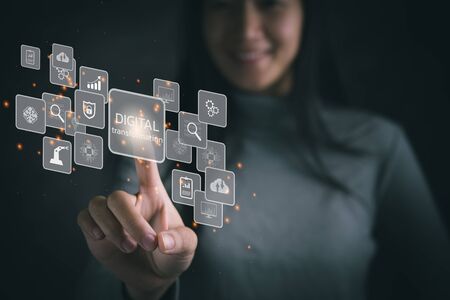 Digital transformation technology strategy, digitization and digitalization of business processes and data, optimize and automate operations, customer service management, internet and cloud computingの写真素材