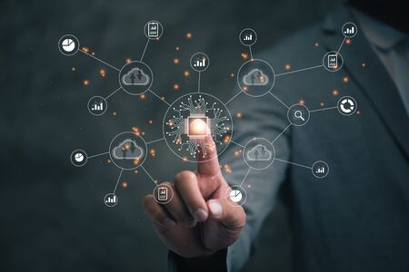 Digital transformation change management, internet of things (IoT), new technology bigdata and business process strategy, automate operation, customer service management, cloud computing, smart industryの写真素材