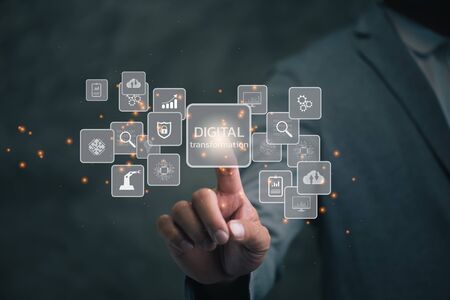 Digital transformation technology strategy, digitization and digitalization of business processes and data, optimize and automate operations, customer service management, internet and cloud computingの写真素材