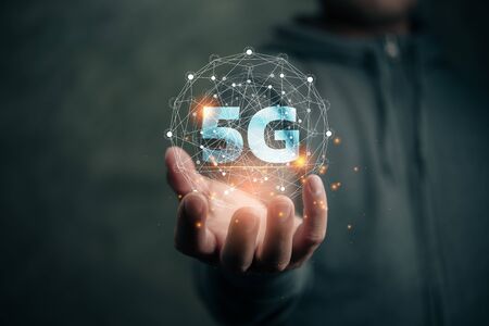 Global network connection 5G on hand business man.Global network connection 5G concept.の写真素材