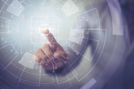 Fingerprint scan provides security access with biometrics identification. Business Technology Safety Internet Conceptの写真素材