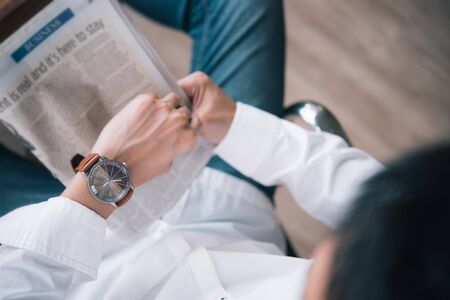 businessman Watching time on his watch.の写真素材