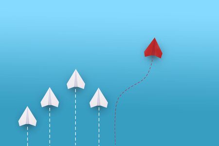 Creative paper planes on blue background. Leadership and success concept.の写真素材