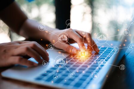 Digital transformation change management, internet of things. new technology bigdata and business process strategy, customer service management, cloud computing, smart industry.Ai technology.の写真素材