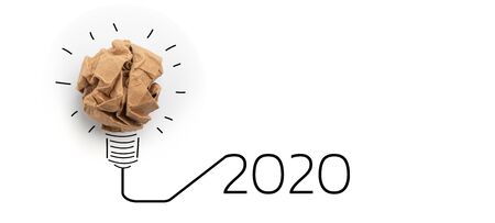 2020 creativity inspiration concepts with lightbulb on white background.Business solution,planning ideas.glowing contentsの写真素材