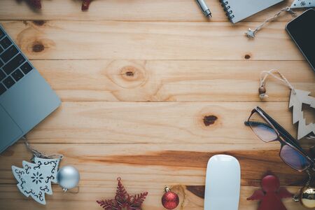 office desk and office equipment in the period of christmas.coppy space for Advertising text.の写真素材