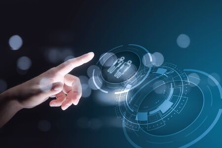 Hand touching on virtual screen with Human Resources HR Recruitment Employment Headhunting Conceptの写真素材