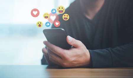 Social media and digital online concept, man using smart phone. The concept of living on vacation...