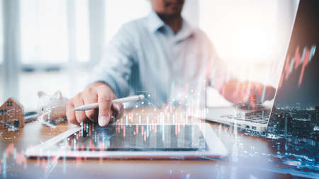 business finance technology and investment concept. Stock Market Investments Funds and Digital...