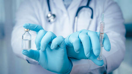 vaccines fight against virus covid-19 corona virus, doctor or scientist in laboratory holding a syringe with liquid vaccines for children or older adults,Concept:diseases,medical care,science.の写真素材