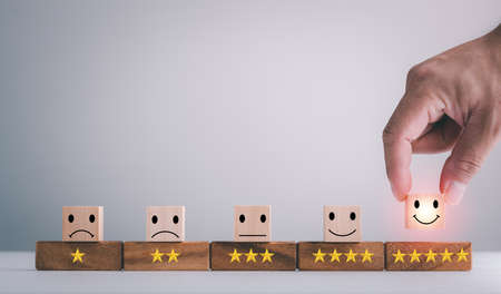 customer services best excellent business rating experience. Satisfaction survey concept. Hand of a...