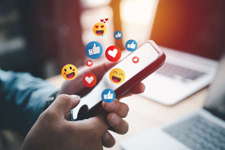 Social media and digital online concept, man using smart phone with Social media. The concept of...