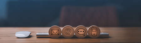 Website page contact us or e-mail marketing concept, Customer support hotline Contact us people...