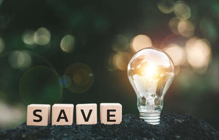 Light bulb glowing in soil as idea or energy concept, eco, green power, save energy