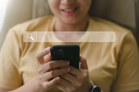 Searching information data on internet networking concept, Women use smartphones to search and find...