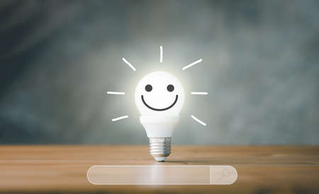 Lightbulb smile face and search bar with creative idea Concept. Searching of idea and innovation