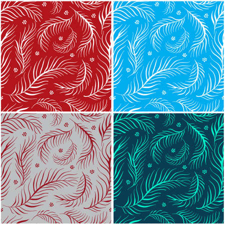 Set of four seamless patterns with feathersのイラスト素材