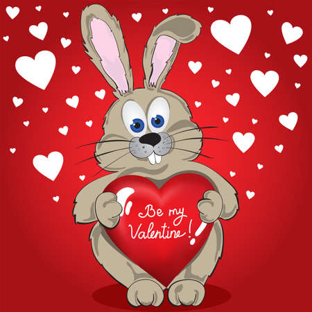 Cute Valentine rabbit with red signing heartのイラスト素材