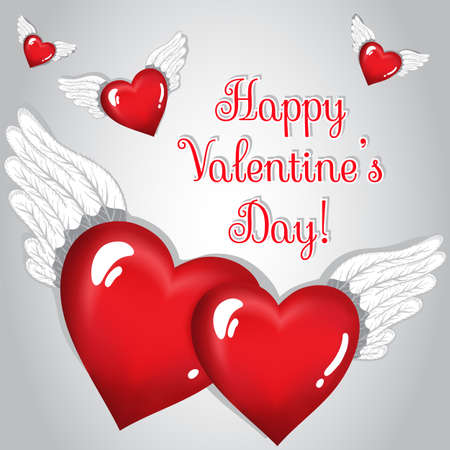 Greeting Valentines card with flying red heartsのイラスト素材