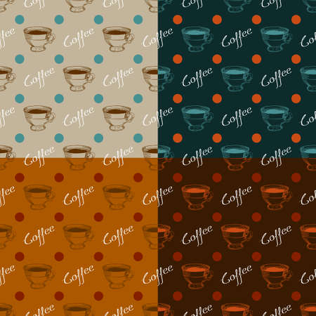 Set of four coffee seamless patterns with cupのイラスト素材