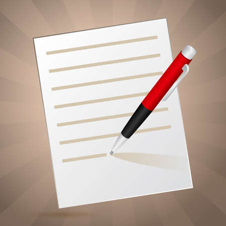 White inclined note and red pen with shadowのイラスト素材