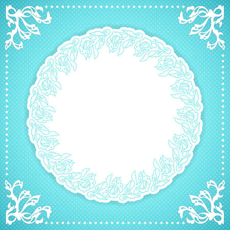 Elegand turquoise vintafe floral frame with laceのイラスト素材