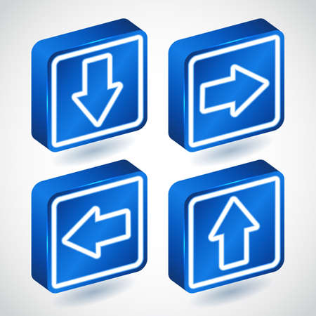 Set of four lighting blue buttons with arrows