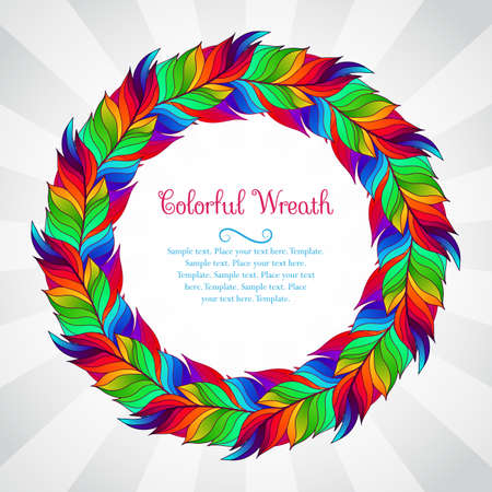 Colorful wreath of rainbow feathersのイラスト素材