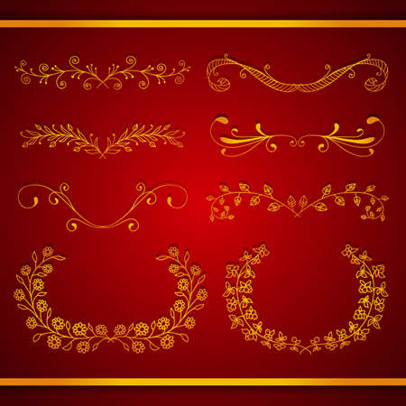 Set of elegant calligraphic foliate golden bordersのイラスト素材