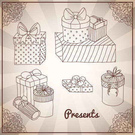 Set of doodle hand drawing presents and giftsのイラスト素材