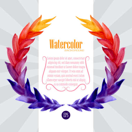 Watercolor template with wreath of colorful leavesのイラスト素材