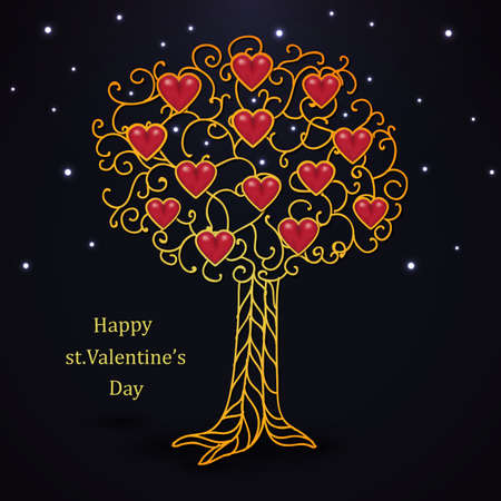 Gold forged valentines day tree with heartsのイラスト素材