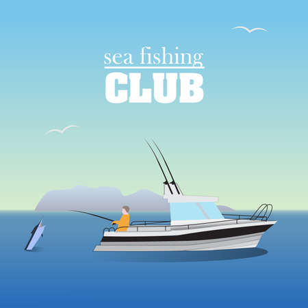 Sea marlin fishing on the boatのイラスト素材