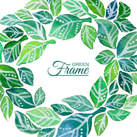 Decorative frame of watercolor leaves wreathのイラスト素材