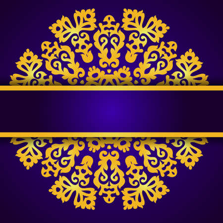 Blue invitation with gold lace round ornamentのイラスト素材