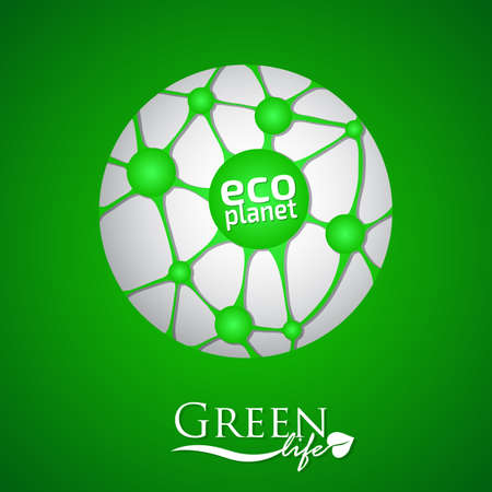 Planet with green eco net and iconのイラスト素材