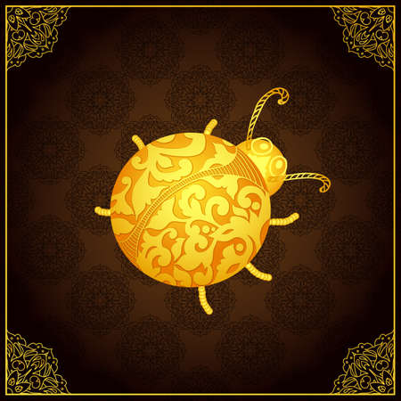 Gold ladybug icon with lace elegant ornamentのイラスト素材